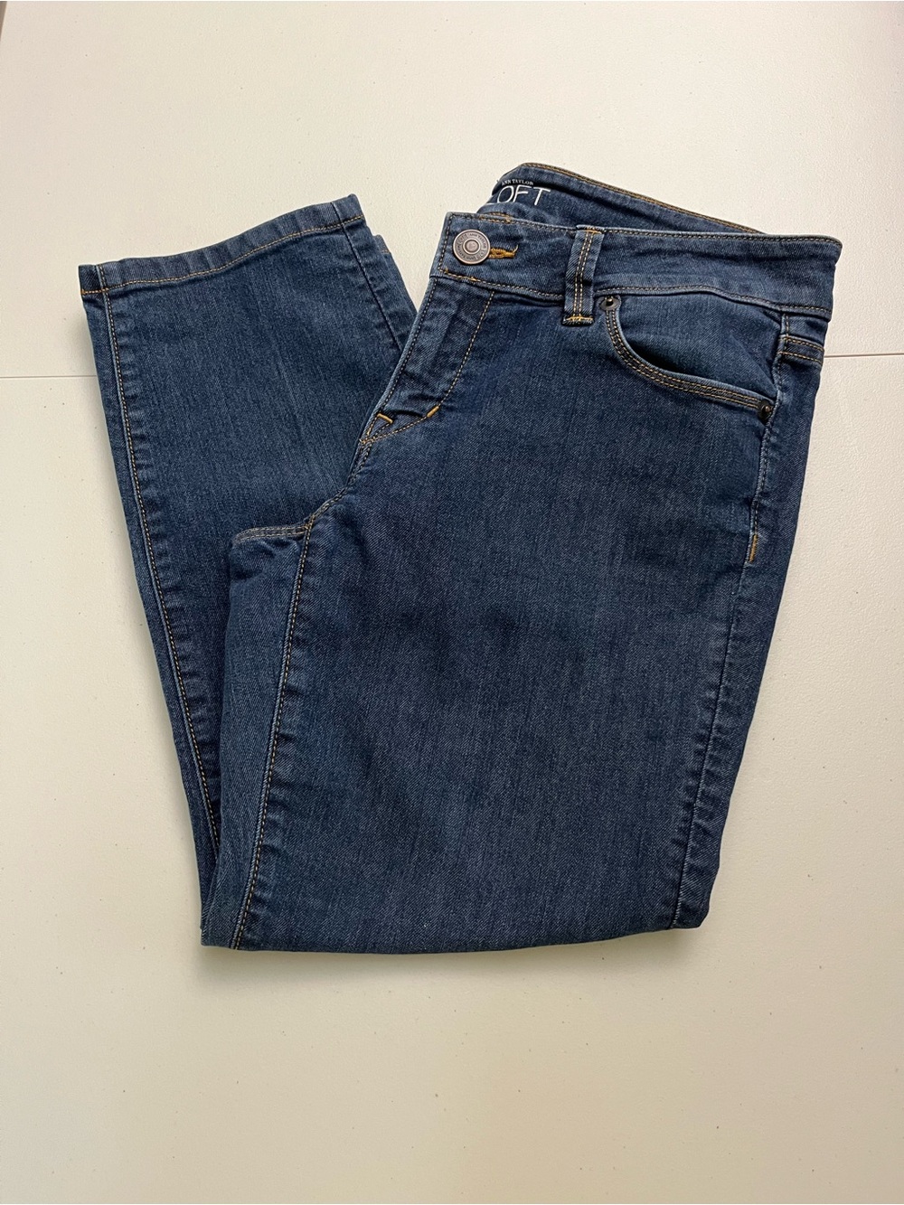 LOFT Modern Crop Capri Length Mid-Rise Dark Wash Denim Jeans